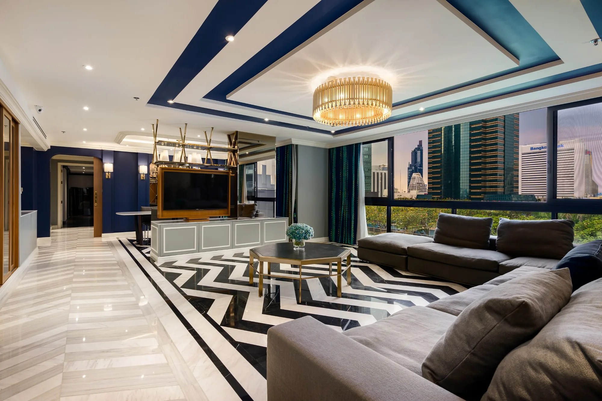 Penthouse living room with a city view, Bangkok