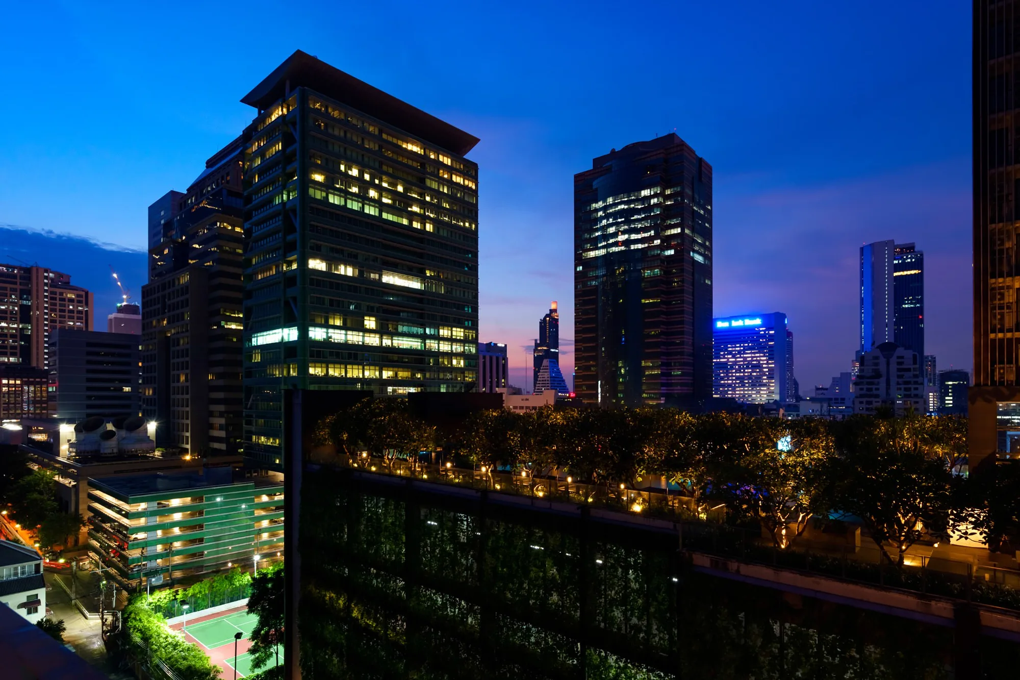 Bangkok skyline at night from the terrace