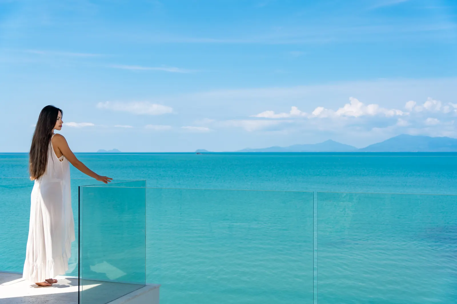 Lifestyle model on a sea-view balcony, Fisherman's Village