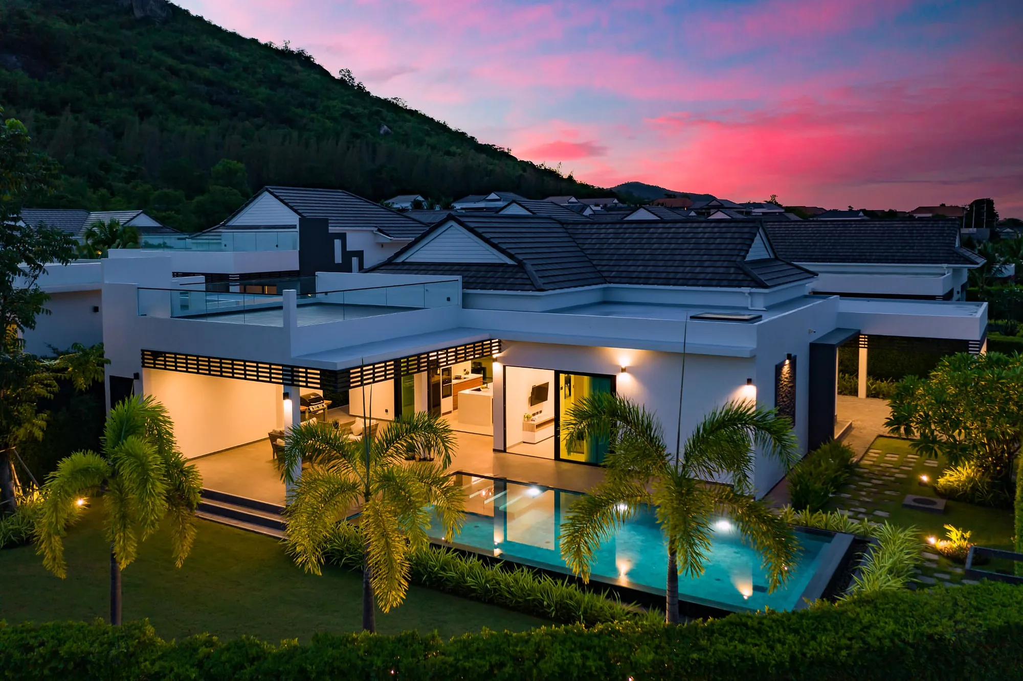 Pool villa at twilight, Hua Hin