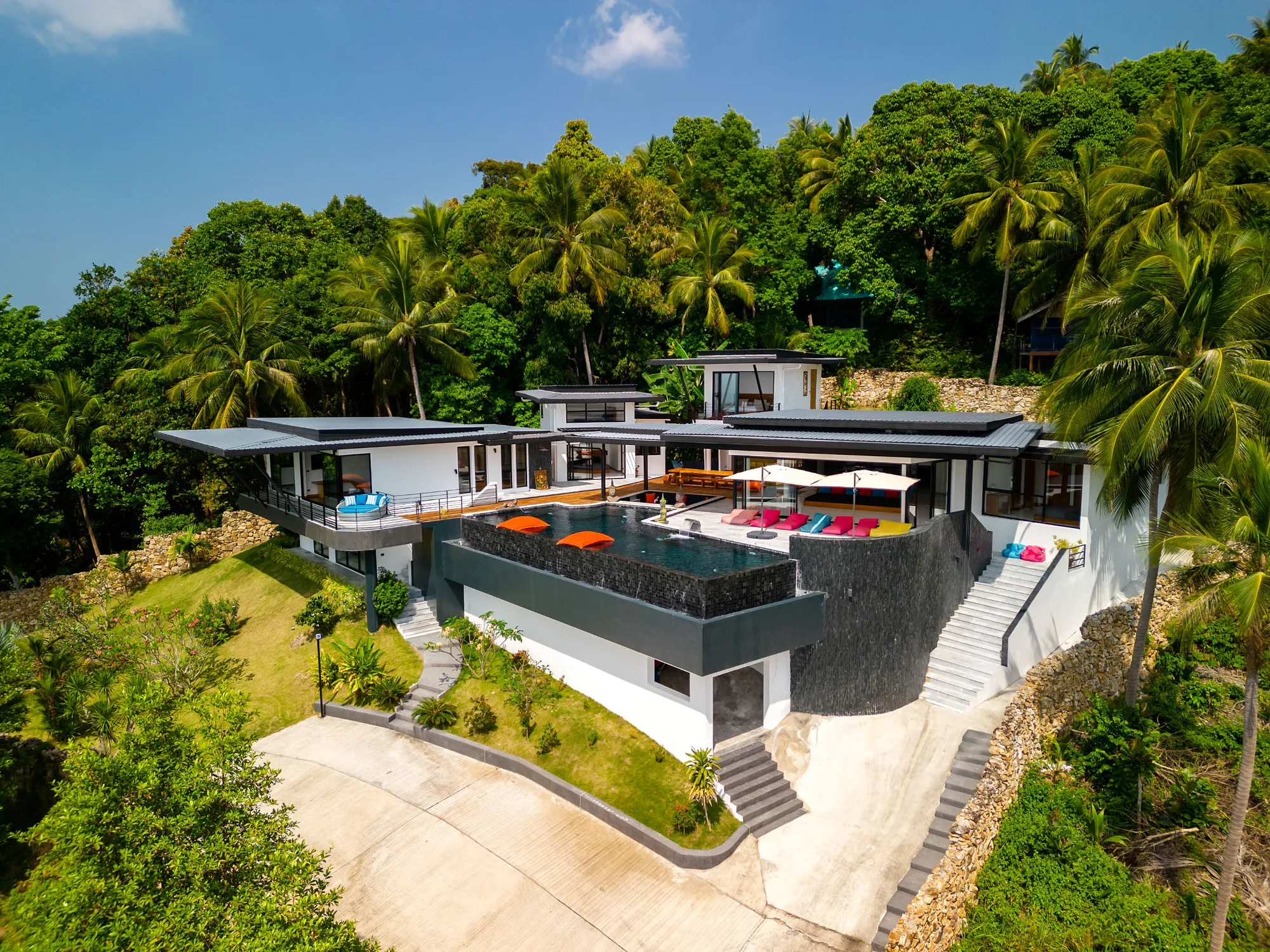 Hillside villa from the air