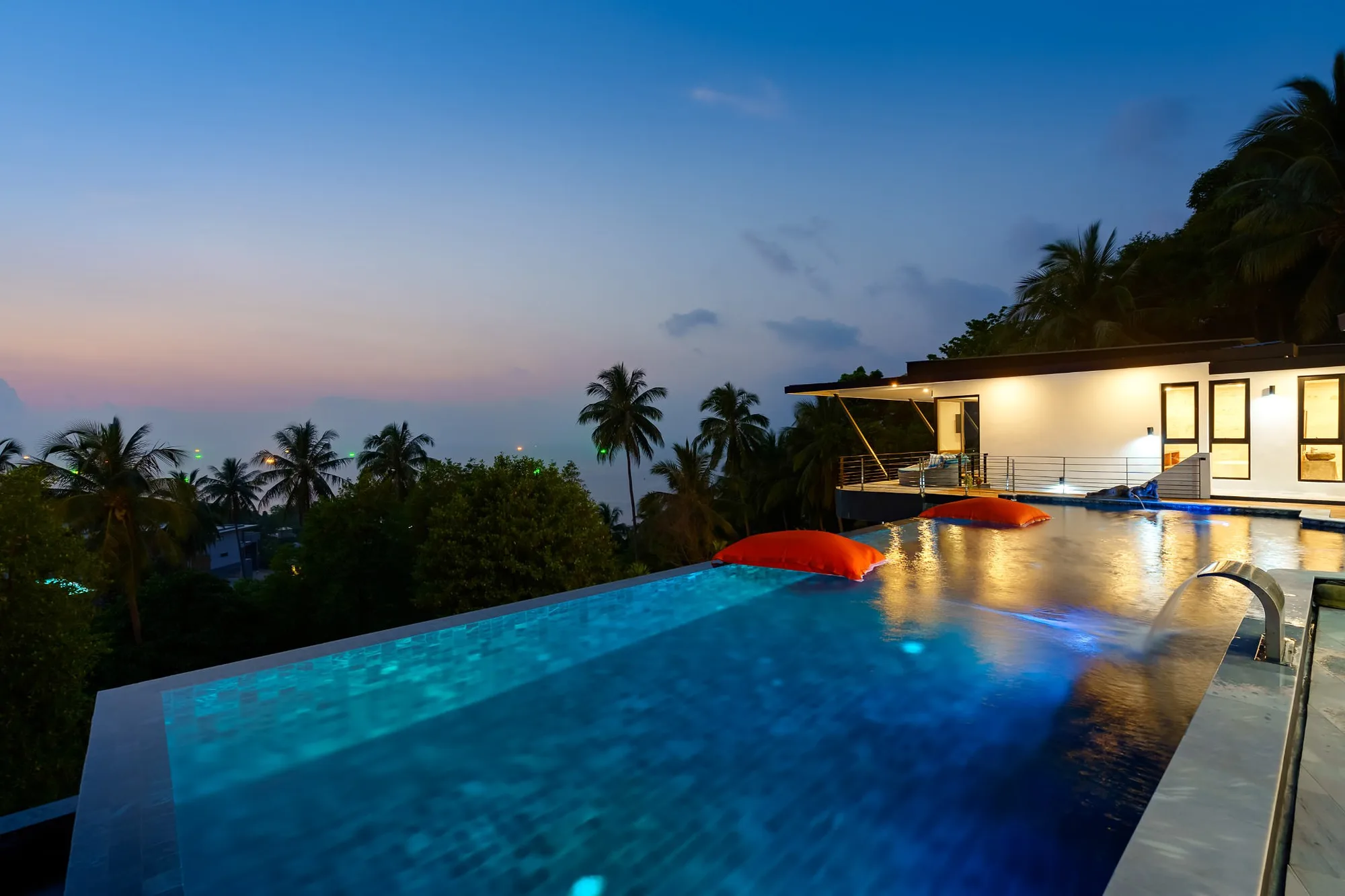Infinity pool villa at twilight, Koh Phangan