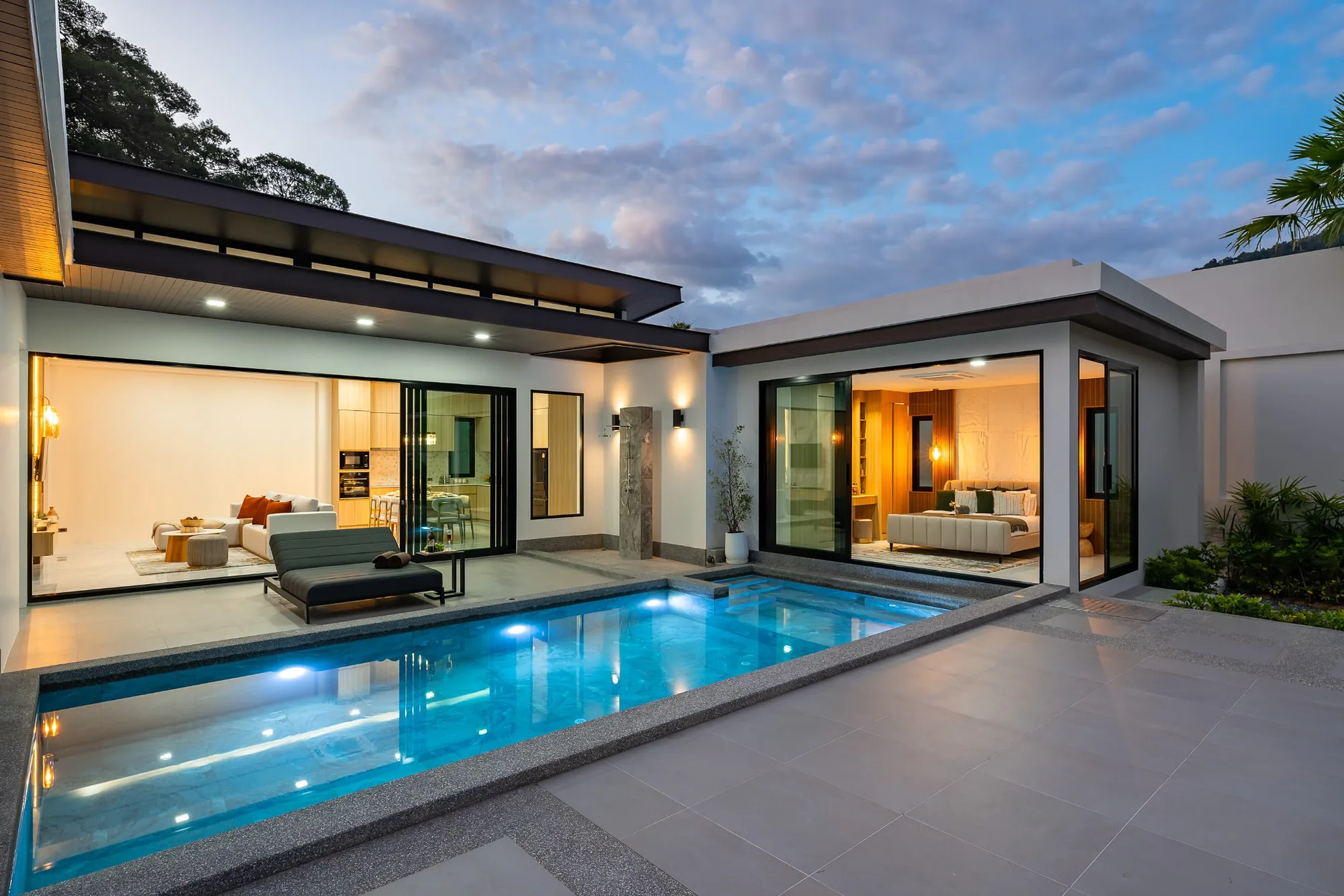 Villa lit at dusk