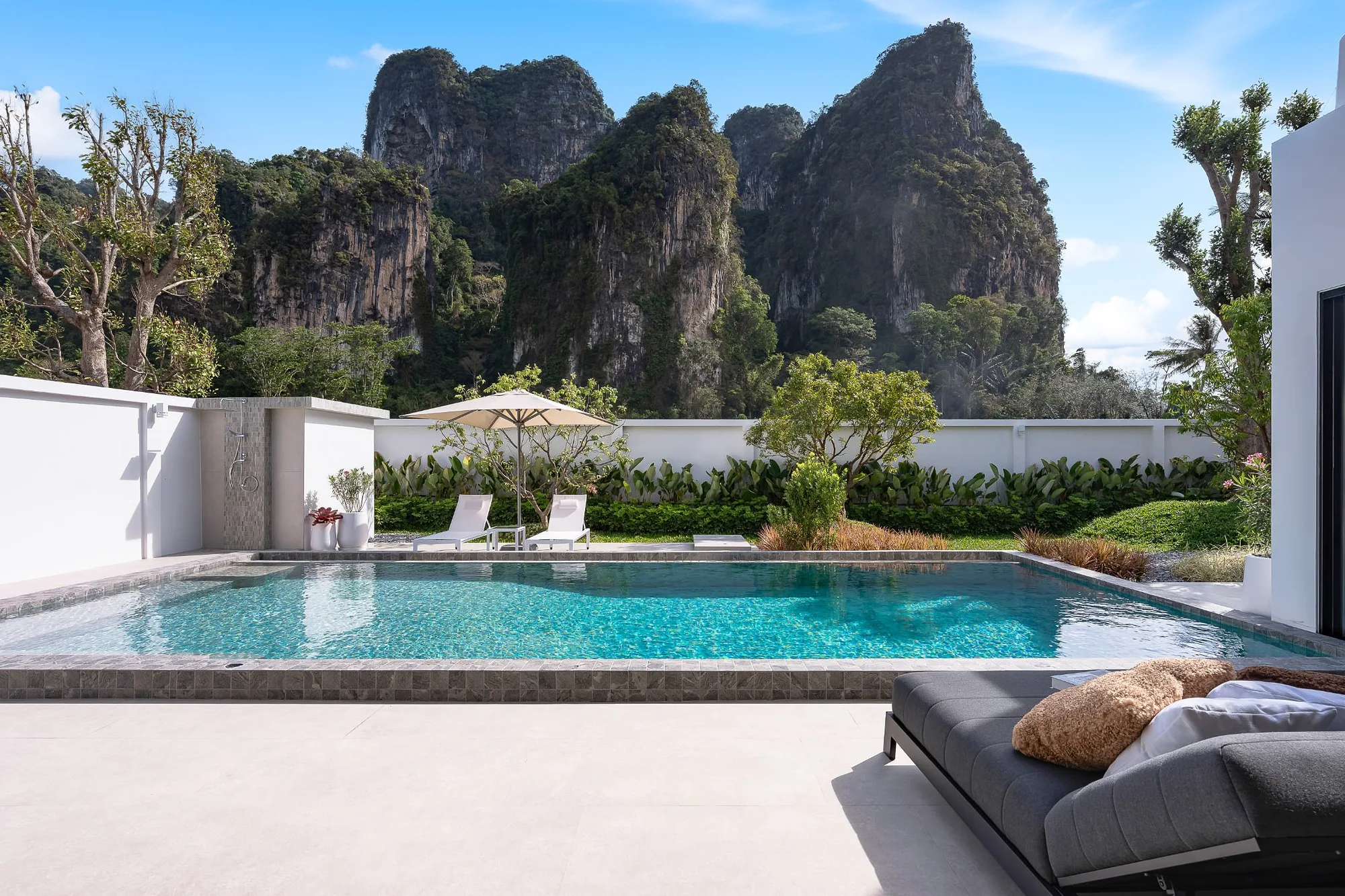 Pool villa backed by limestone karsts, Sai Thai, Krabi