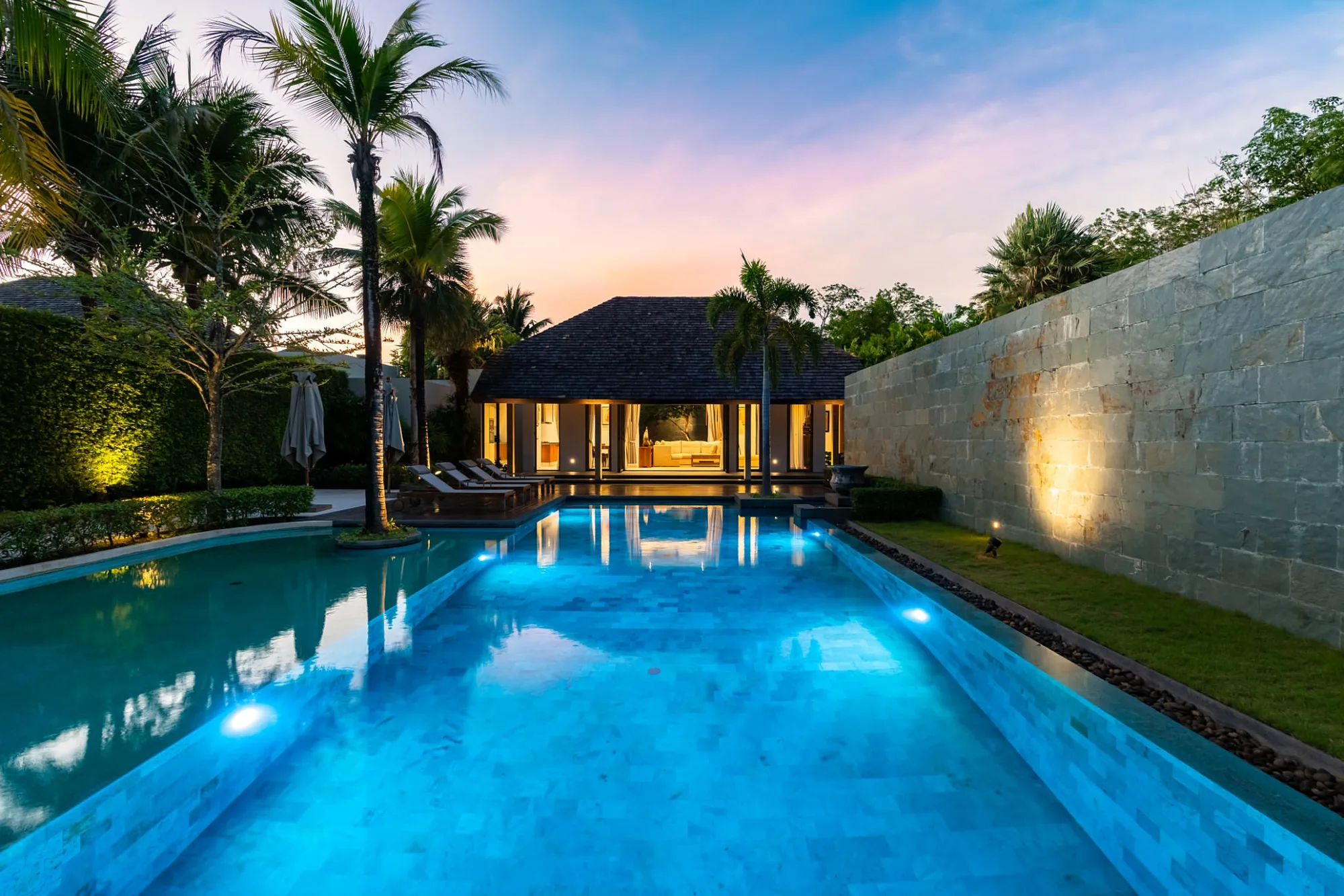 Pool villa at twilight, Layan