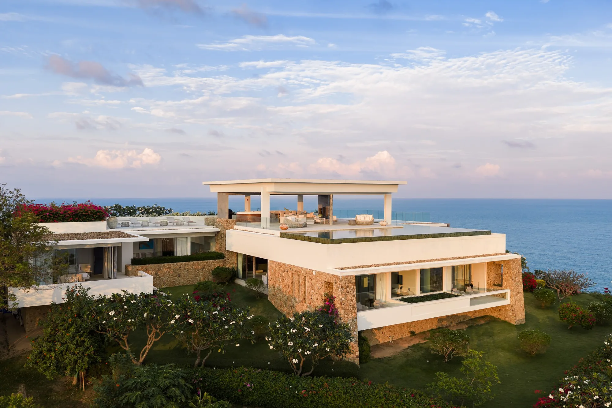Villa 30 from above at golden hour
