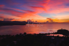 Aerial view north koh samui sunset over bangrak bay