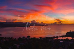 Aerial view north koh samui sunset over bangrak bay