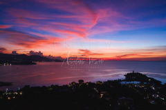 Aerial view north koh samui sunset over bangrak bay